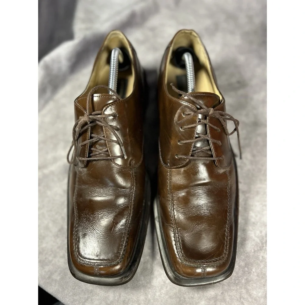 Kenneth Cole Brown Leather Square Toe Derby Dress Shoes Men's 11.5M Lace Up